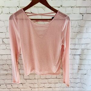 H&M Pink Sheer Strappy Back Scoop Neck Sweater L